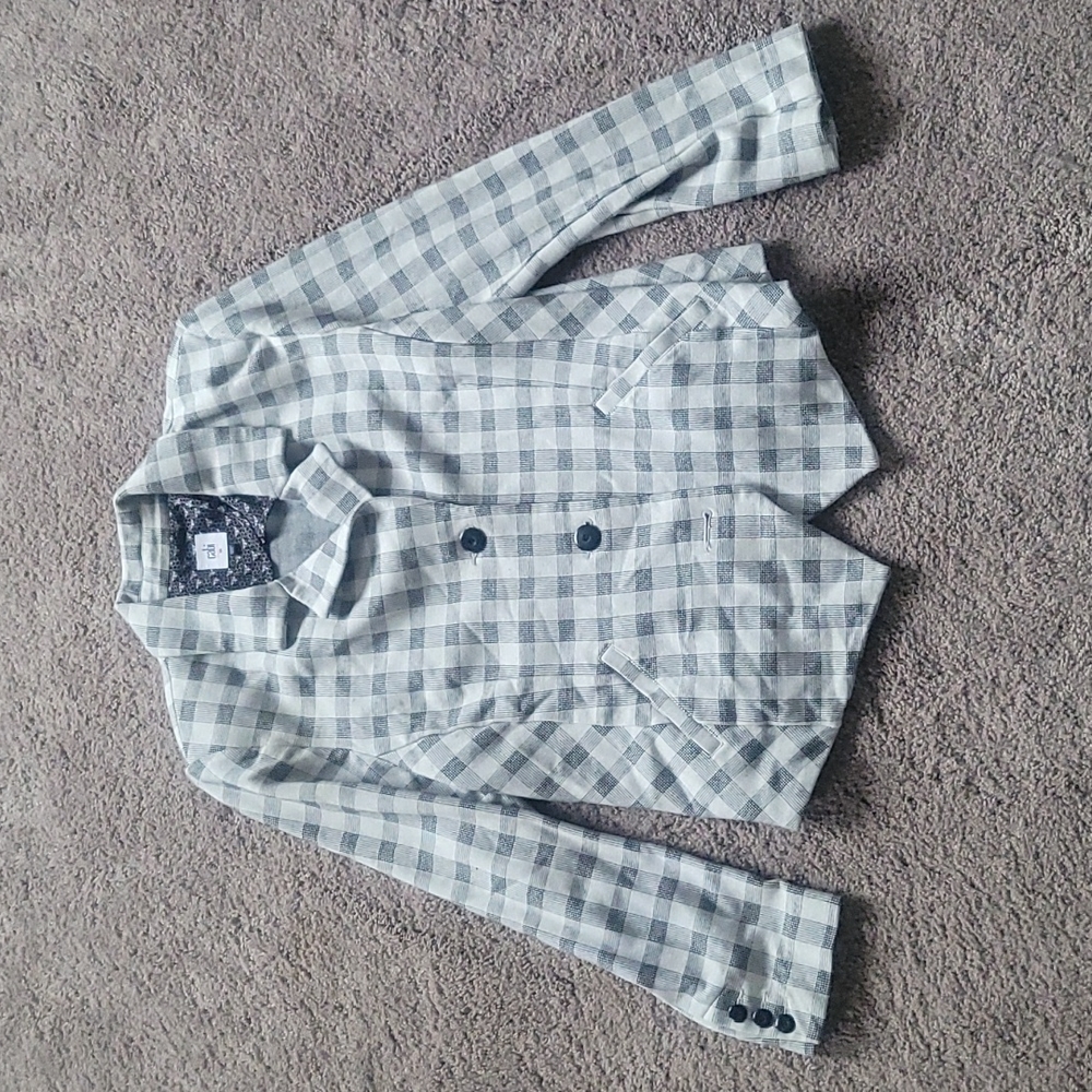 CABI White And Grey Plaid Suit Jacket